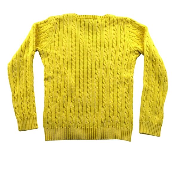 Lauren Ralph Lauren Womens Sweater Small Yellow Cable Knit V-Neck Pullover Cozy - Picture 2 of 12